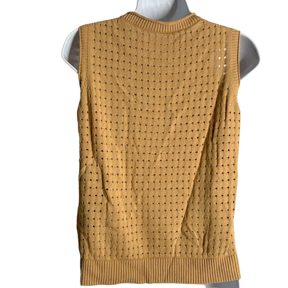 Sleeveless Loose Knit Tank Top M Khaki Tan Quarter Zip Pullover Viscose - Picture 3 of 3
